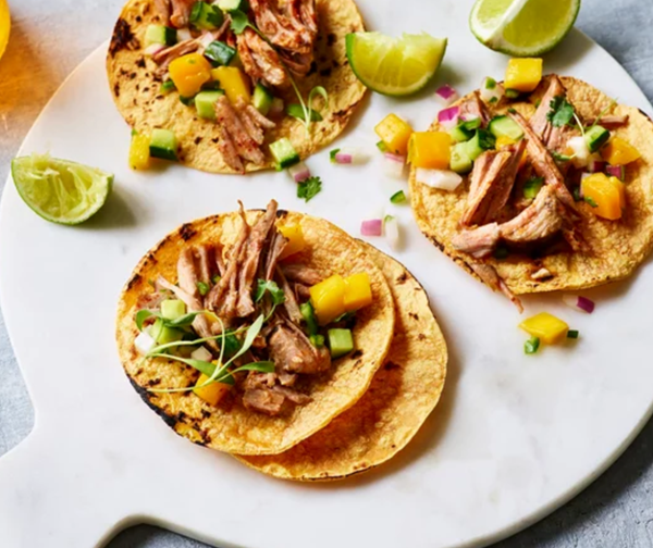 Chile-spiced pork tacos with cucumber-mango salsa