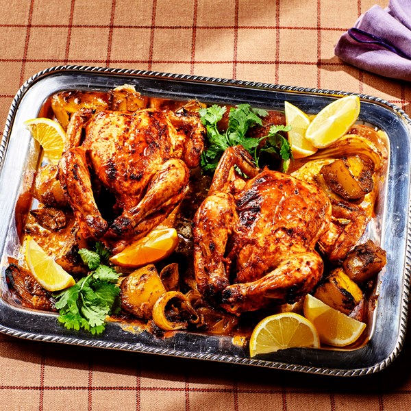 Chile-vinegar-marinated Cornish game hens