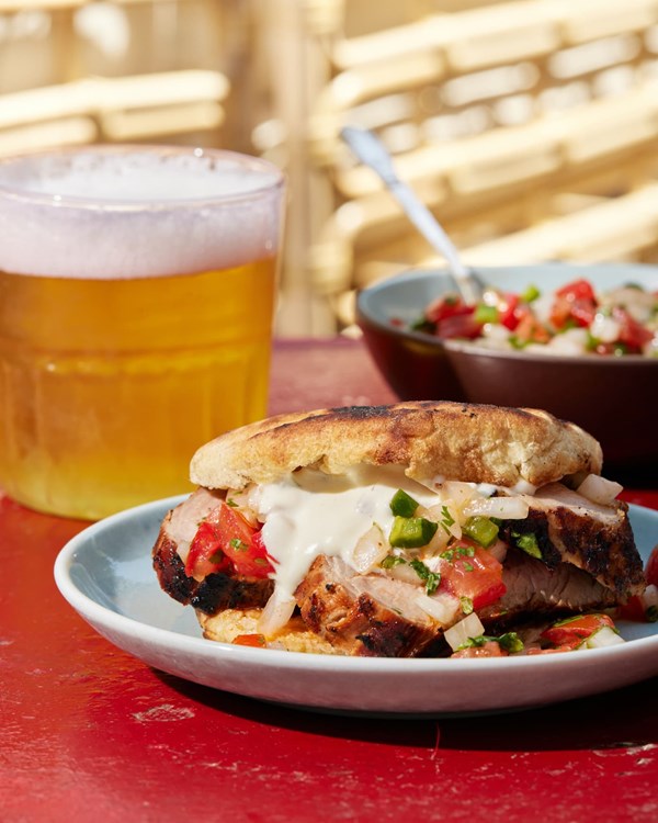 Chilean churrasca sandwiches [churrasca buns, salsa, garlic mayo]