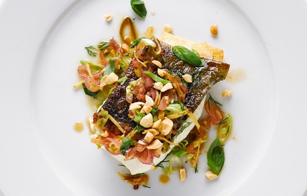 Chilean sea bass with peanuts and herbs