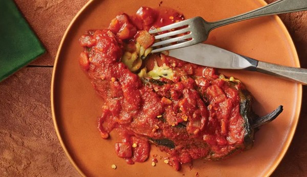 Chiles rellenos with cashew-potato cheese [chiles rellenos sauce]