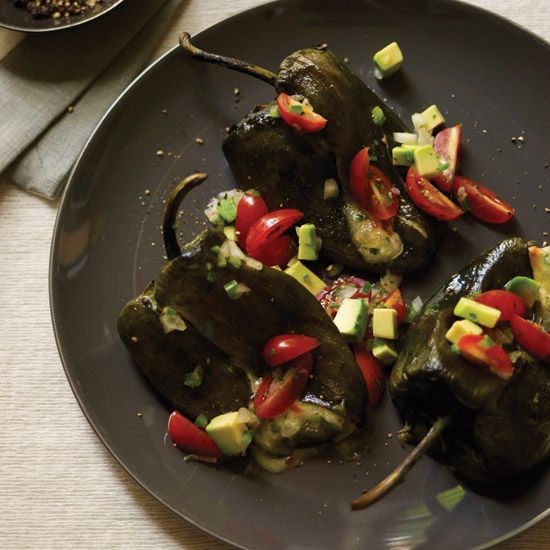 Chiles rellenos with tomato-and-avocado salsa