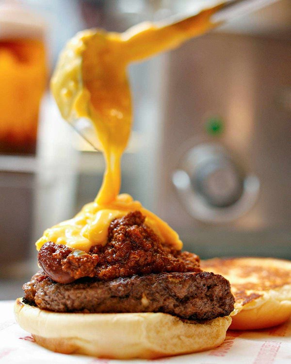 Chili and cheddar burger