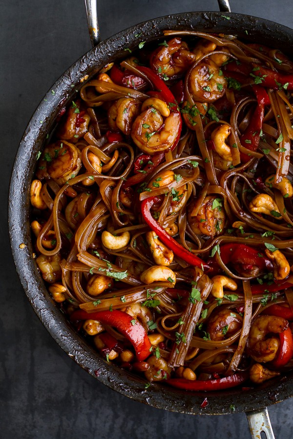 Chili cashew shrimp noodles