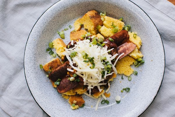 Chili cornbread dogs