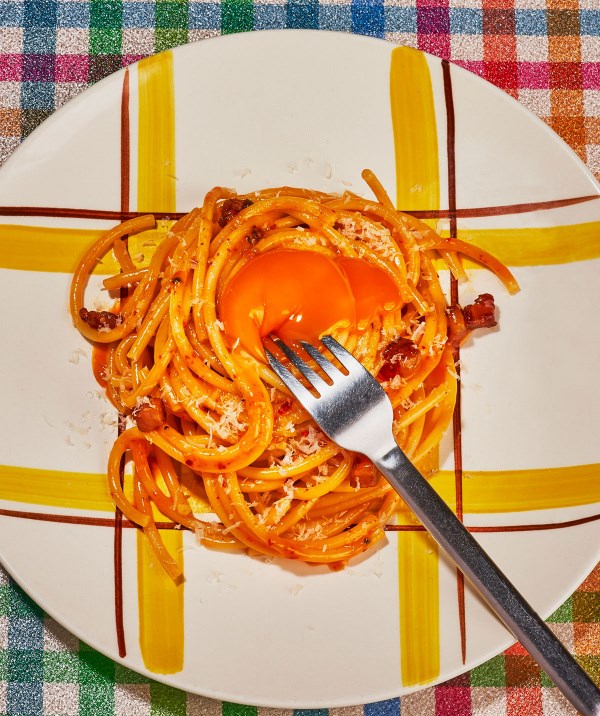 Chili crisp bucatini carbonara