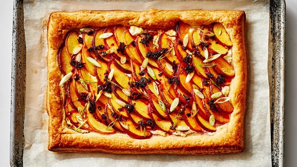 Chili crisp peach tart