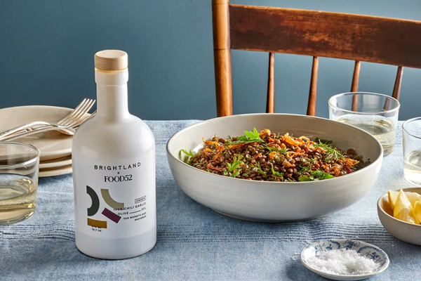 Chili-garlic marinated lentils with sizzled shallots