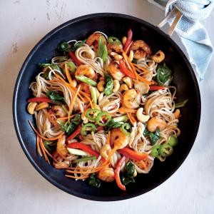 Chili-garlic shrimp and noodle stir-fry