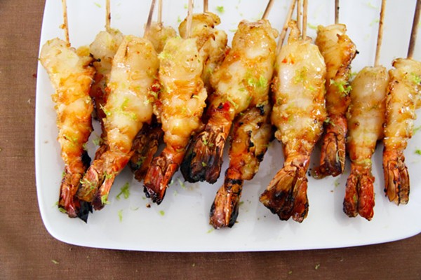 Chili-lime-brandy grilled shrimp