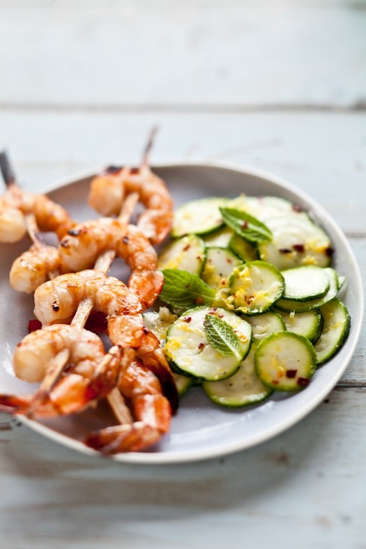Chili oil and blood orange grilled shrimp