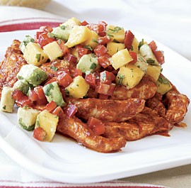 Chili-rubbed chicken with avocado-mango salsa