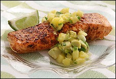Chili-rubbed salmon with pineapple-avocado salsa