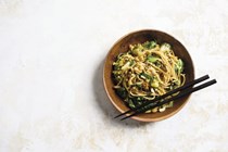 Chili-soy noodles with bok choy and peanuts