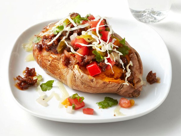 Chili-stuffed sweet potatoes
