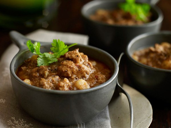 Chili with guajillo and ancho chiles and hominy