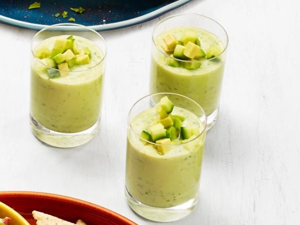 Chilled avocado soup shooters