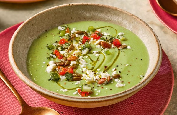 Chilled avocado soup with pumpkin seed salsa