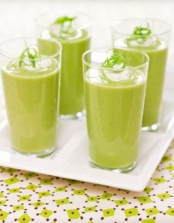 Chilled avocado soup with roasted poblano cream