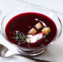 Chilled beet and beet green soup