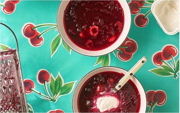 Chilled beet and cherry borscht