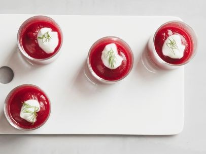 Chilled beet soup shooters