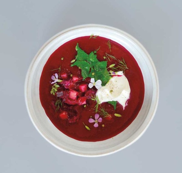 Chilled beet soup with coriander & yogurt