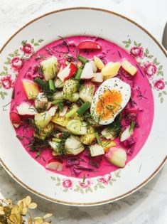 Chilled beet soup with cucumbers, radish, and dill (Chłodnik litewski)