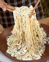 Chilled Chardonnay-braised calamari pasta