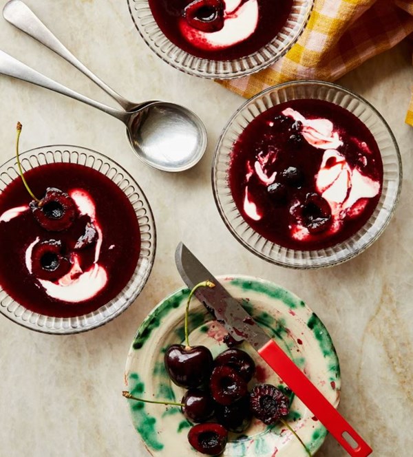 Chilled cherry and tempranillo soup