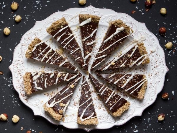 Chilled chocolate-espresso torte with toasted hazelnut crust