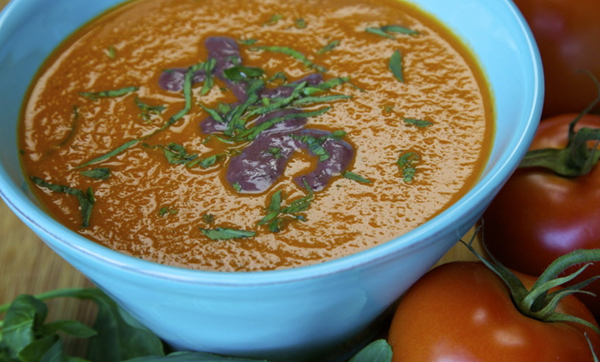 Chilled Creole tomato soup with tapenade