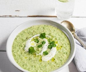 Chilled cucumber & curly kale soup