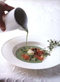 Chilled cucumber soup with smoked salmon