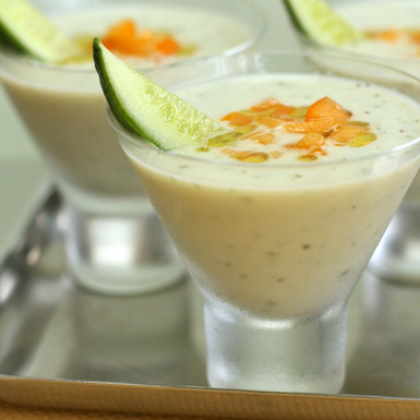 Chilled cucumber soup with yogurt and fresh mint