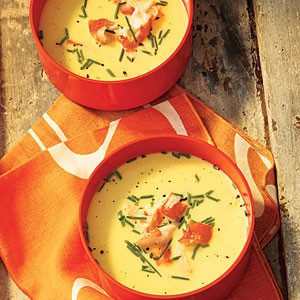 Chilled fresh corn soup with king crab and chives