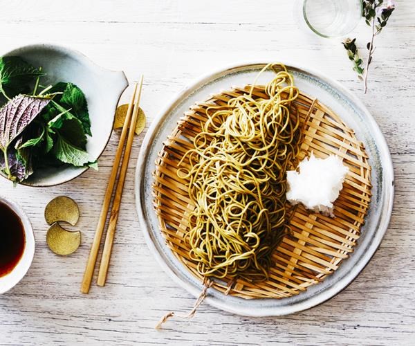 Chilled green-tea soba with grated daikon & dipping sauce