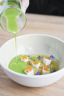 Chilled lemon/fennel pollen & ramp soups