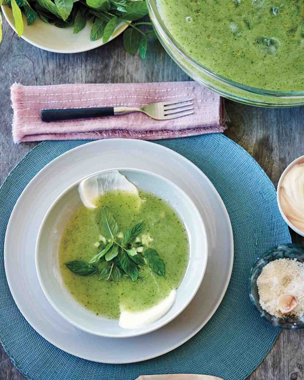 Chilled melon, cucumber, and mint soup