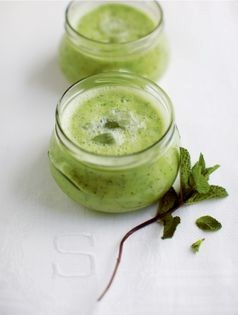 Chilled minted cucumber and honeydew soup