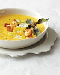 Chilled peach soup with fresh goat cheese