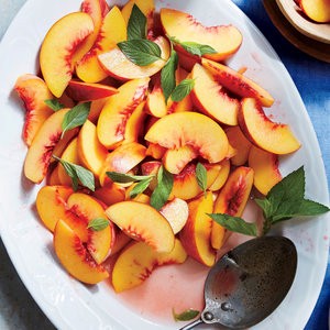 Chilled peaches in orange flower water
