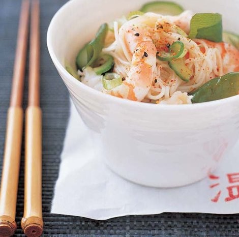 Chilled prawn, cucumber and noodle salad