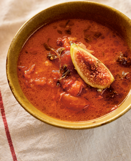 Chilled roast tomato soup with figs