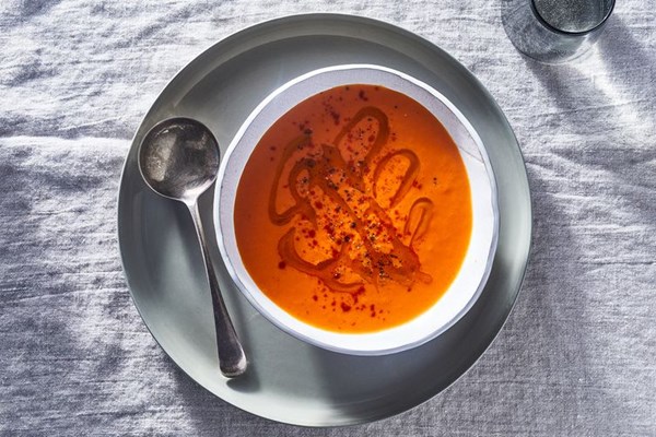 Chilled roasted tomato & red pepper soup with smoked paprika