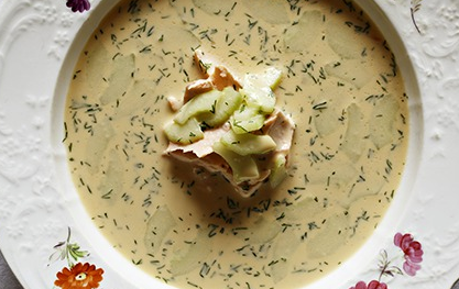 Chilled salmon, dill and cucumber soup