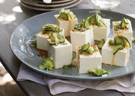 Chilled silken tofu with wasabi, lime, and cucumbers