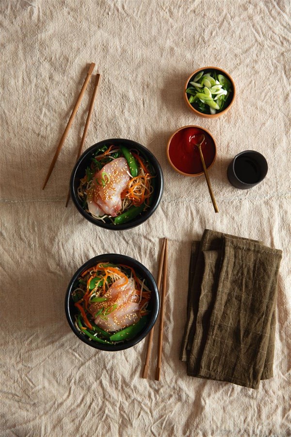 Chilled soba noodle salad with Sriracha-miso dressing