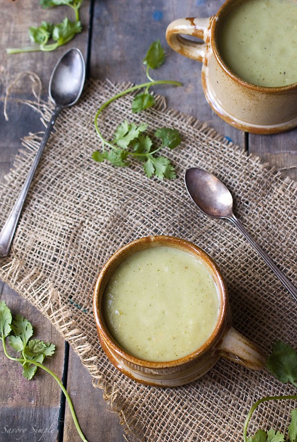 Chilled tomatillo avocado soup