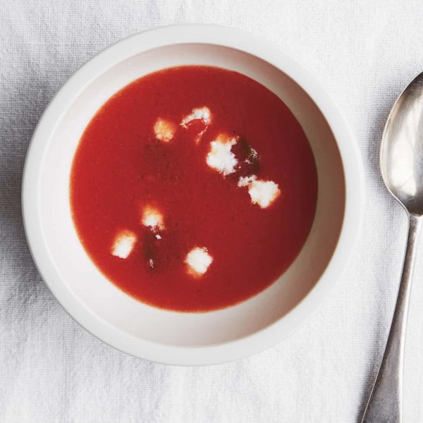 Chilled tomato soup with whipped ricotta